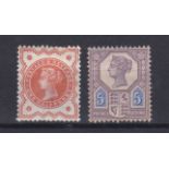 Great Britain 1887-88 - Definitive's SG197 m/m 1/2d, SG207a m/m 5d - cat value £43.75