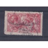 Great Britain 1913-KGV 5/- Seahorse, lightly used, SG401 - one short corner perf