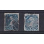 Canada 1868-71 - 12.1/2 cents bright blue, used and 12.1/2 cents pale dull blue, fine used SG60 +