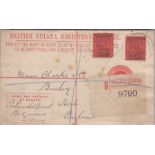 British 1902 - (22 April) registered envelope, 4 cents, used postmasters General BT. Guiana to