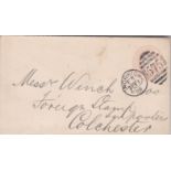 Great Britain 1894 - Penny Pink Envelope - used Norwich Duplex to Messrs Winch Bros, Foreign stamp