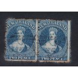 New Zealand - 1864/7 2d deep blue pair SG 114. Fine used