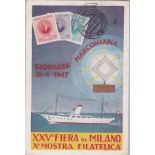 Italy - 1947 Marconi Postcard for the Milan philatelic Exhibition with a range of special h/s and