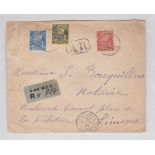 French Colonies New Caledonia 1934 env Registered Noumea to Limoges - Noumea cds on adhesives and