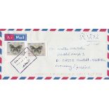 Iraq 1999-Registered Airmail Baghdad to Germany with 100d Butterfly issue Imperforate (2)