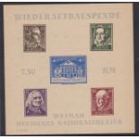 Germany 1946 - Thüringen Weimar m/s, grey-brown paper u/m mint with full gum. (Mi Block 3Bya).