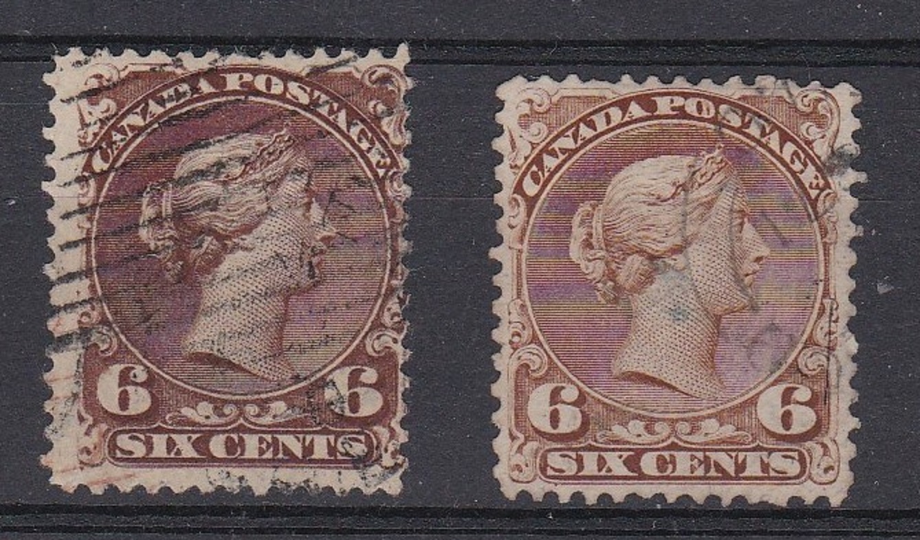 Canada 1863-71 - 6 cents blackish-brown, fine used and 6 cents yellow-brown this very fine used,