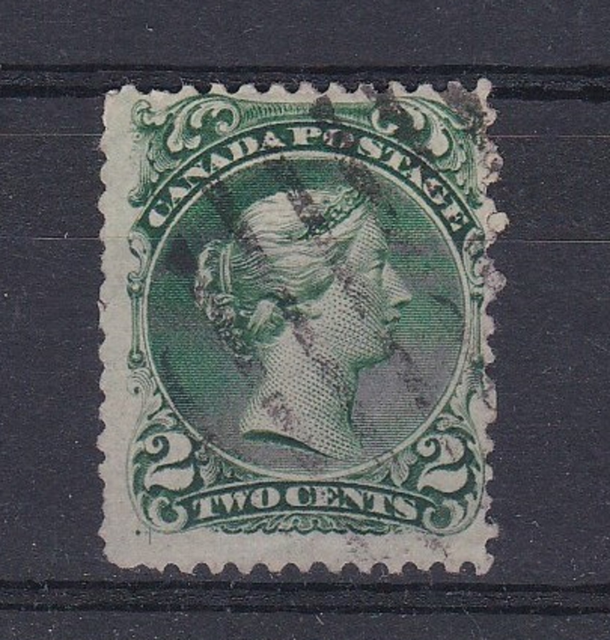 Canada 1868-71-3 cents deep green, SG57 used