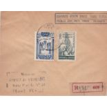 Morocco 1945 Env Registered Casablanca to Fes "Courier Aerien Direct Trans-Maroc Premier Jour