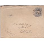 Rhodesia 1903 2'/2d British South Africa 2'/2d Stationery envelope used Salisbury to Colchester.