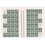 Germany 1937-Definitives sheets comprising 6x SG497bh u/m booklet panes in 3 se-tenant blocks,