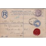 Great Britain 1897 - registered 2d embossed-Registered env London to Norwich, up- rated fee with