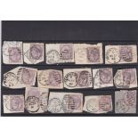 Great Britain 1881 - Definitive's SG174 1d lilac used x 15 on pieces with a selection of London