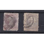 Canada 1868-71-15 cents, pale reddish-purple, used SG61a, and 15 cents dull grey-purple, SG61c, used