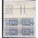 Libya (Italy) 1915 Parcel Post 10c blue, S.G. P18, unmounted mint marginal block of four