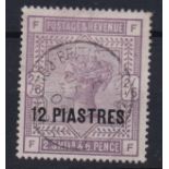 British Levant 1885-12 Piastres on Queen Victoria 2s5d, white paper, very fine cds used SG3a