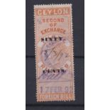 Ceylon 1891 - Foreign Bill Stamp surcharged 60 cents on 3 Rupees, Barefoot No.46