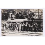 Postcard-Railway-A Victorian 2-2-2 Render Locomotive with railway staff, posing by the engine No.