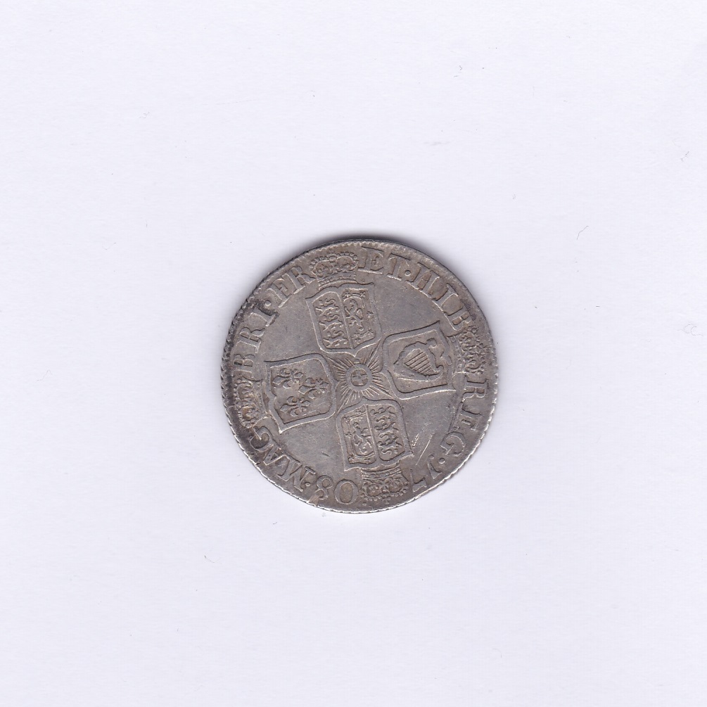 Great Britain 1708 Queen Anne Shilling, GVF, third bust, angles plain S3610 - Image 2 of 2