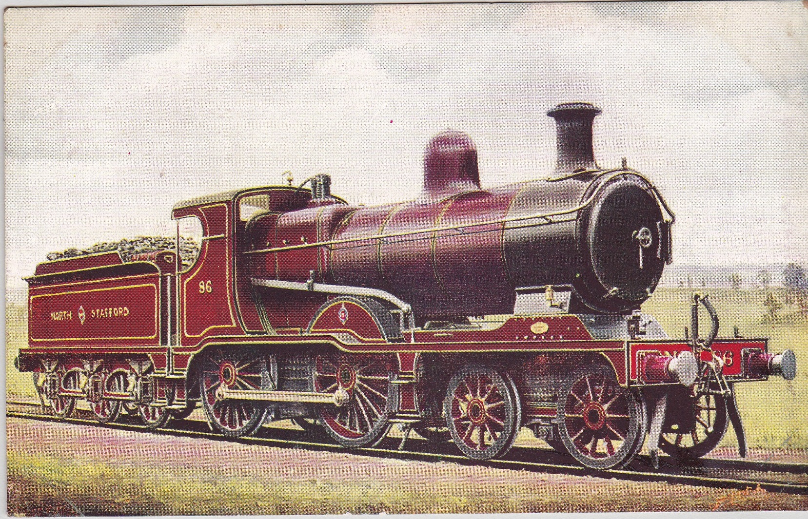Postcard-Railway North Staffordshire Railway 4-4-0 No.86-built, stoke works, the North Staffs