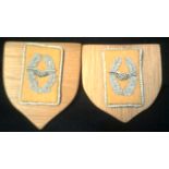 West German Luftwaffe Officers Collar Tab pair mounted on small wooden shields
