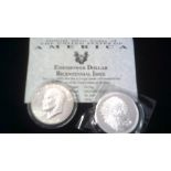 USA 1976-Silver Dollar (with certificate) and 1oz silver medallion (2)