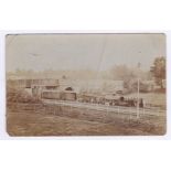 Postcard-Railway-Old Postcard of early Victorian 2-4-0 locomotive a station scene with a box van and