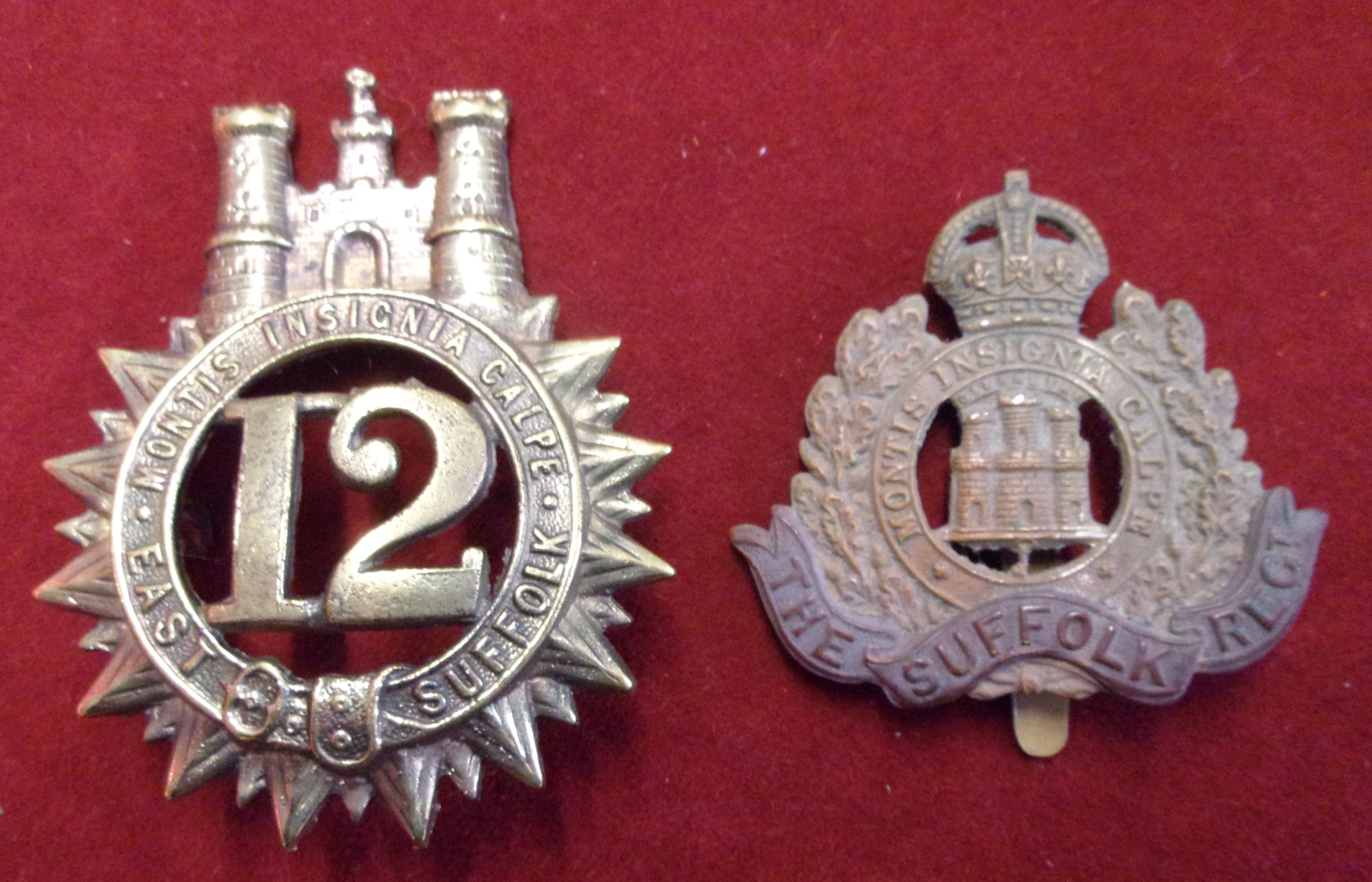 The Suffolk Regt Glengarry 12th (East Suffolk) and WWI Forage Cap Badge. K&K: 437/605