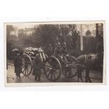 Military Postcard depicting the Funeral March of Soldier, coffin pulled by Horse and Cart draped