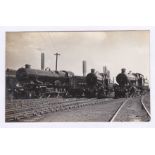 Postcard-Railway-GWR Swindon Built, 3 locomotives on a loco shed location, GWR King Class 4-6-0-6000