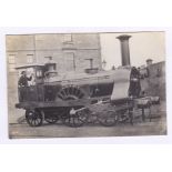 Postcard-Railway-Early 2-2-2 Tank Locomotive with outside frames SCR No.7 over driving wheel, yard