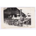 Postcard-Railway-Early Victorian 0-6-0 No.219 at a loused location, Victorian Gentleman Posing, RP