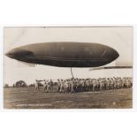 Army Airship "Gamma" a very fine RP Postcard of the Airship with a large body of troops escorting