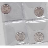 Great Britain 1937,1939,1943 + 1944-Sixpences all BUNC (4)