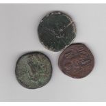 Byzantine-bronze and two Roman Sesturtius (3)
