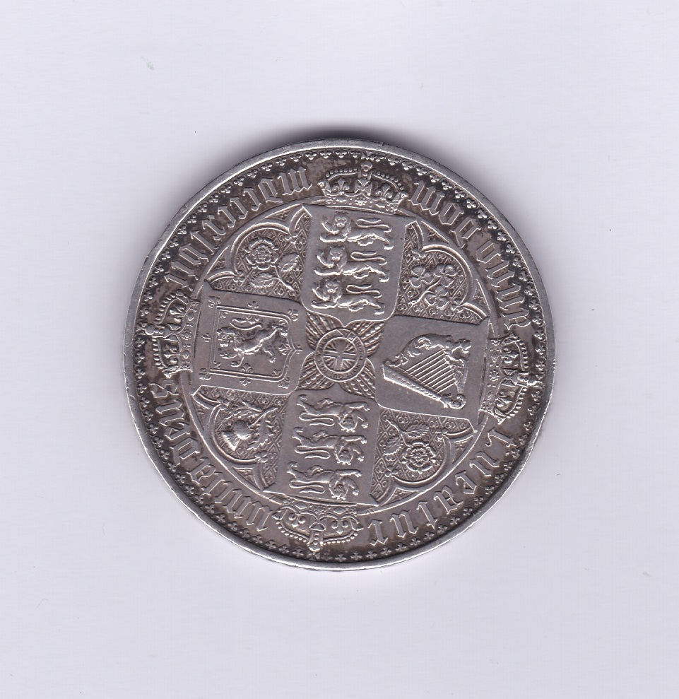 Great Britain 1847-Victoria 'Gothic' Crown, 'UNDECIMO' good extremely fine, very light marks in - Image 2 of 2