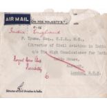 India 1935 - Airmail India - England with 7.1/2a stamps overprinted 'Service'