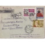 Russia 1957-Envelope posted registered to Czechoslovakia cancelled 1.2.1957 Kiev 11 on SG2027 40k