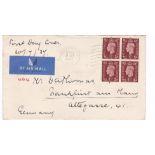 Great Britain 1937 - (30/70) 1.1/2d red-brown block of four on FDC airmail to Germany