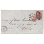Great Britain 1874 env London to Paris with 3d Rose, Plate 12 used London 87 Duplex. 'PD' in red.