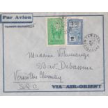 French Colonies Madagascar 1935 Airmail env Tamatave to France, with 1Fr, 50c on 1Fr and 3Fr