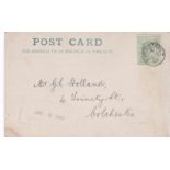 Postal History - 1907 1/2d on card 'Ford Street' CDS 7/12/07 Ford Street Thimble Cancel on Essex