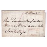 Scotland 1840 - EL Mauchlinne (Boxed in red) to Linlittgo m/s '1' and m/s P.Paid