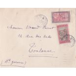 French Colonies Madagascar 1926 Env Tanan to Toulouse 10c and 15c adhesives, Toulouse machine cancel