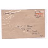 Channel Islands (Jersey) - 1943 1x2d Orange cancelled F.D.I. 8 JU 1943. Printed envelope.