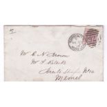 Great Britain 1876 Env Norfolk to Memel, with 2 1/2d Mauve, Plate 2 tied by Yarmouth '927' Duplex