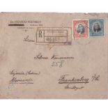 Chile 1921 - Registered Envelope posted to Frankenberg Germany cancelled 13.6.1921 on SG142-20c