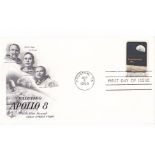 First Day Cover Envelope showing Astronauts Lovell Anders and Borman and Apollo 8 in Lunar Orbit