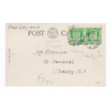 Channel Islands (Jersey) - 1942 ½d pair cancelled 29.JA.42 to St. Saviours, varieties annotated