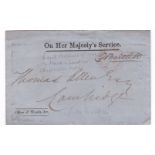 London 1859 - O.H.M.S./Office of Woods env and Land Revenue of the crown receipt - to Cambridge
